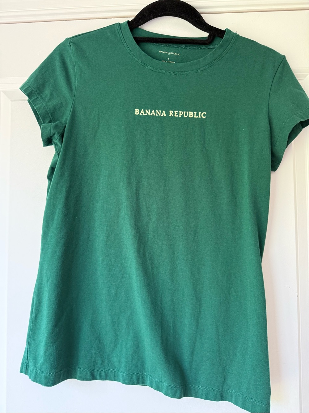 Banana Republic Forest Green, Yellow Logo Tee, Large